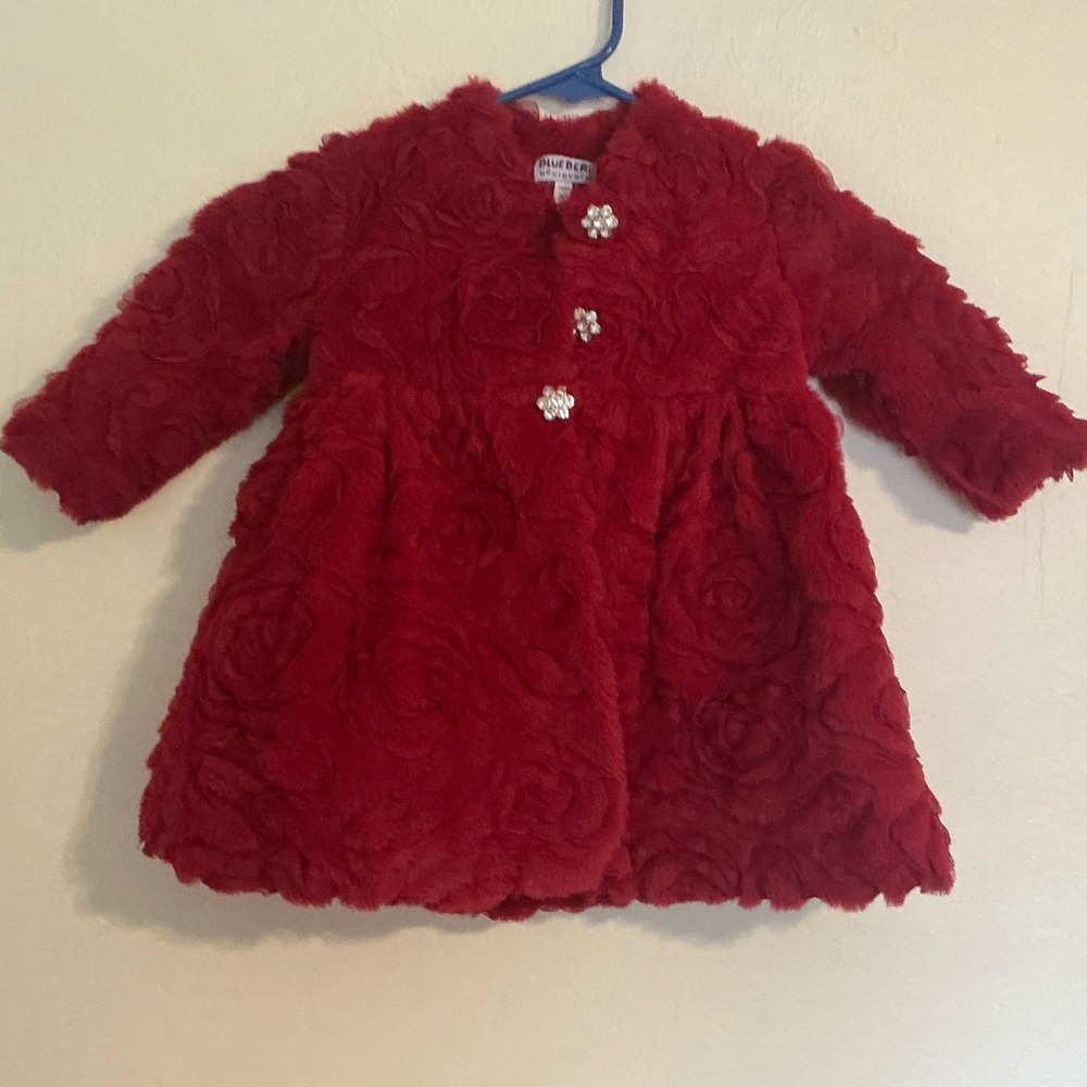 New Blueberry Boulevard Red Rose Faux Fur Coat 18 Months